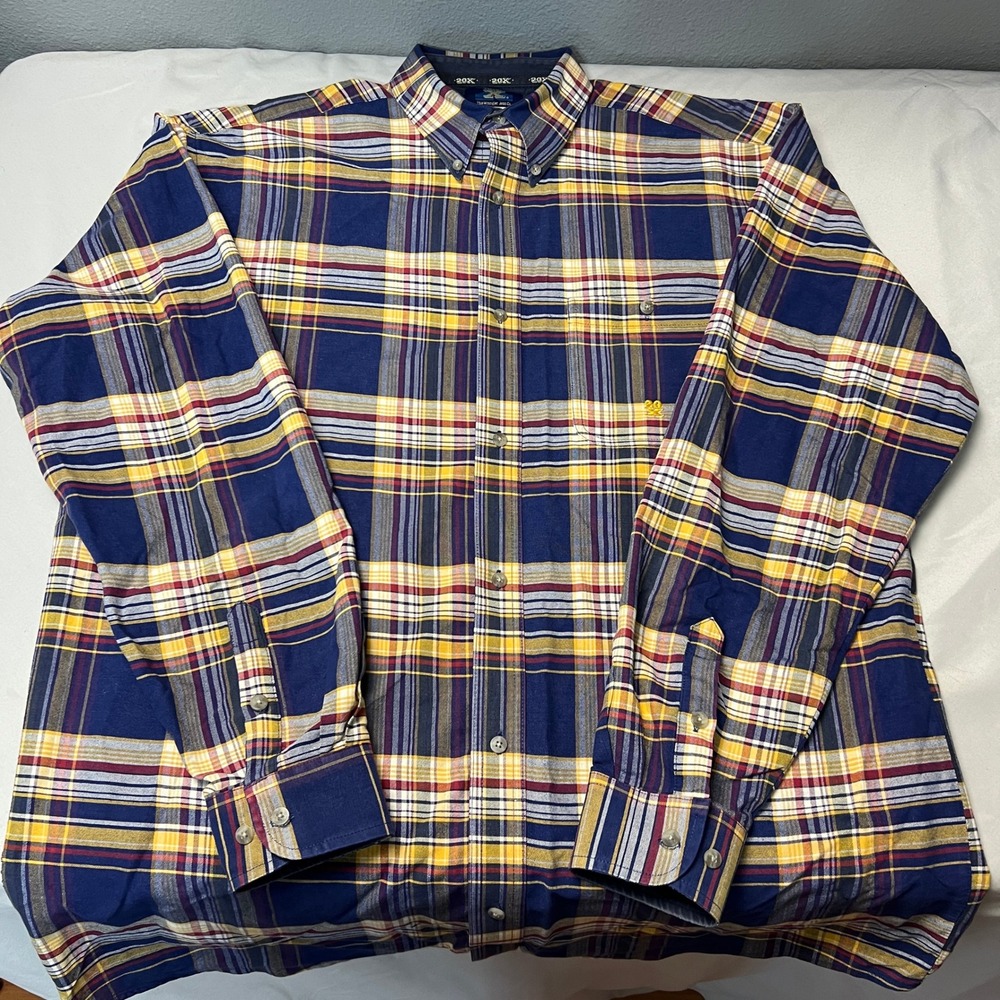 Wrangler 20X Plaid Button Up‎ Western Shirt Long SL Casual Yellowstone Size XL